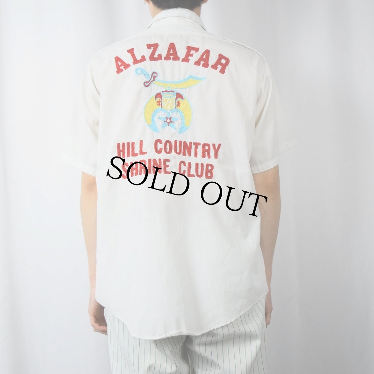 画像4: 70's Flying Cross USA製 "ALZAFAR  HILL COUNTRY SHRINE CLUB" フリーメイソン チェーン刺繍 ワークシャツ SIZE16 (4)