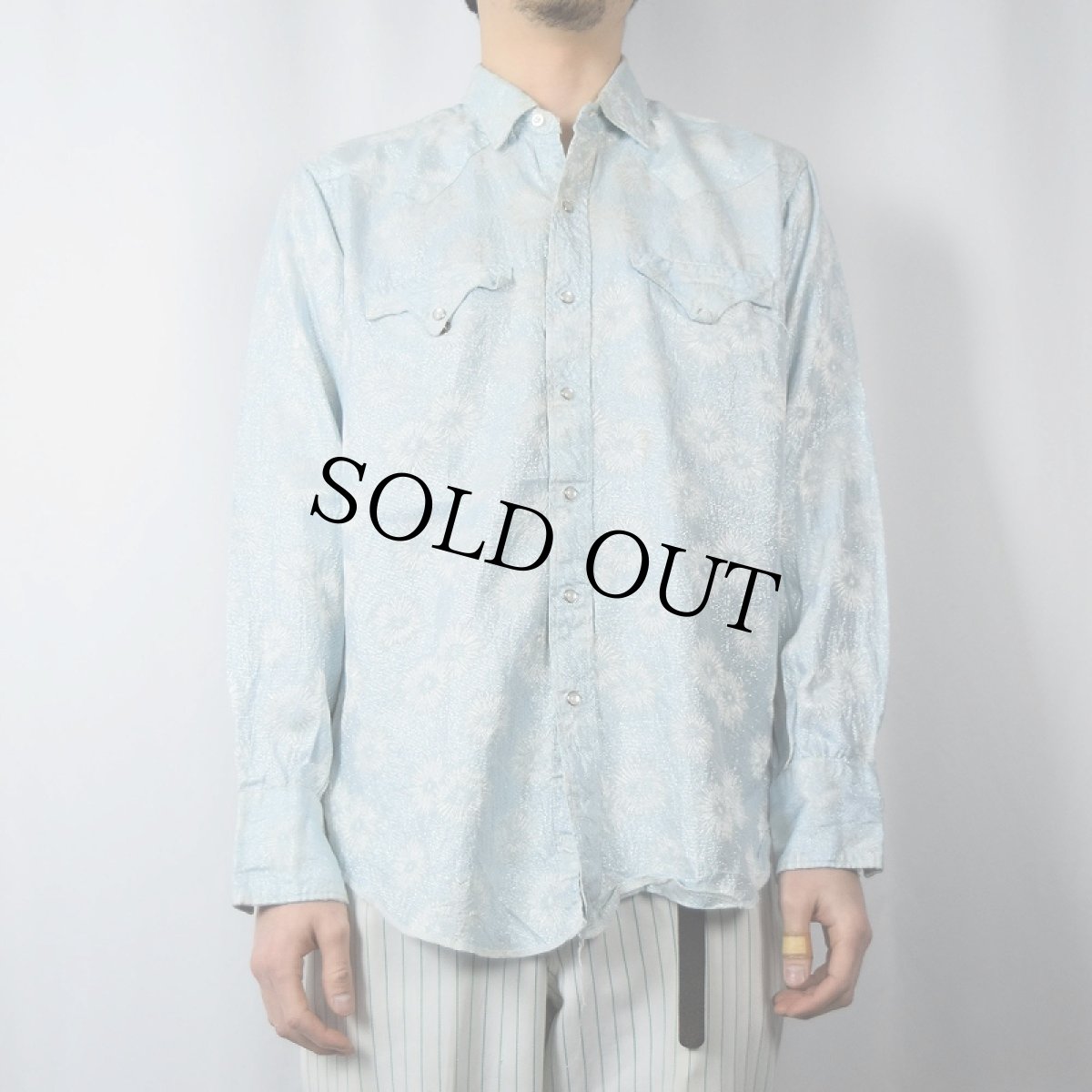 画像2: 50〜60's Tem-Tex 花柄 ラメ糸 ウエスタンシャツ SIZE16 (2)