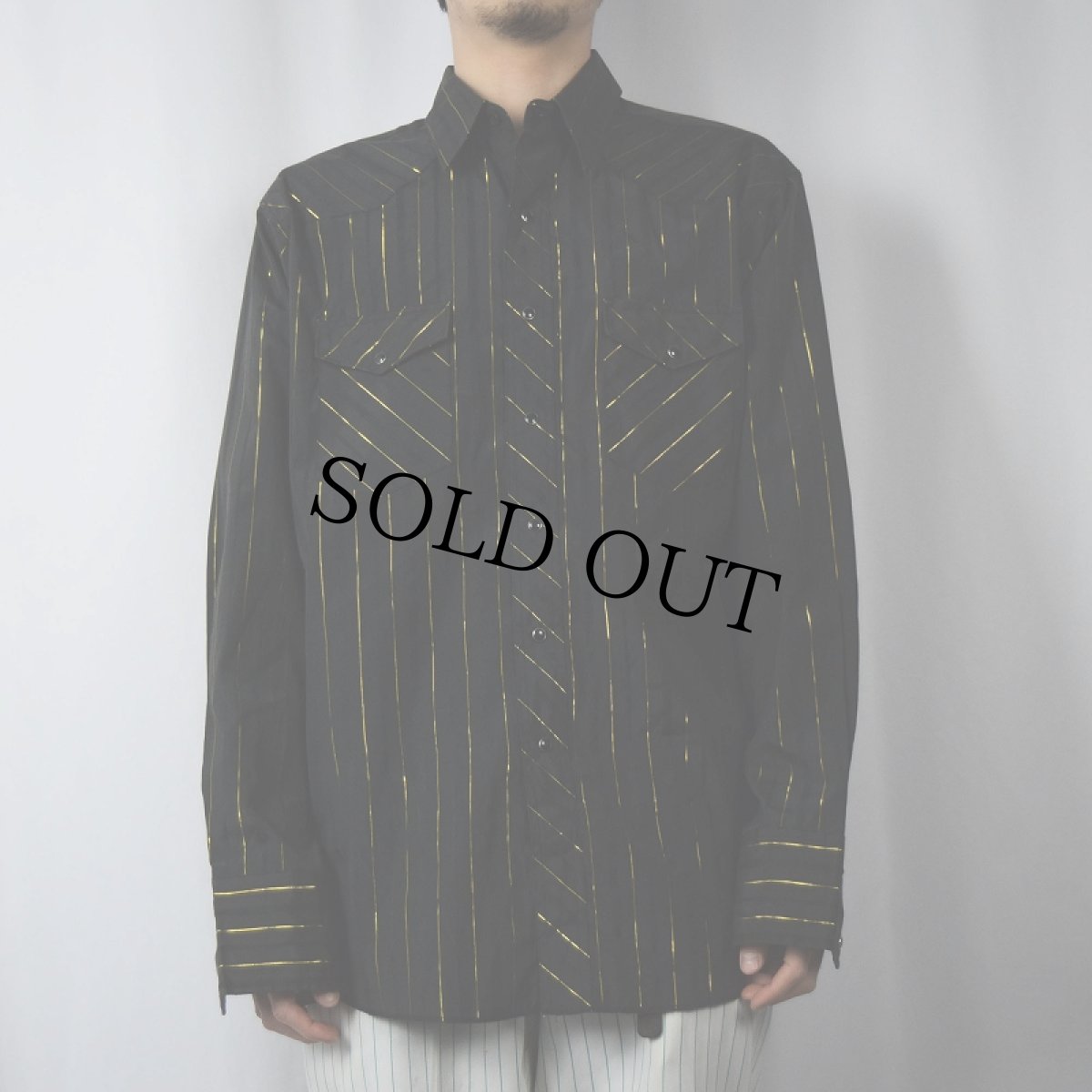 画像2: 80〜90's Wrangler "WESTERN SHIRTS" ストライプ柄 ラメ糸 ウエスタンシャツ BLACK L (2)