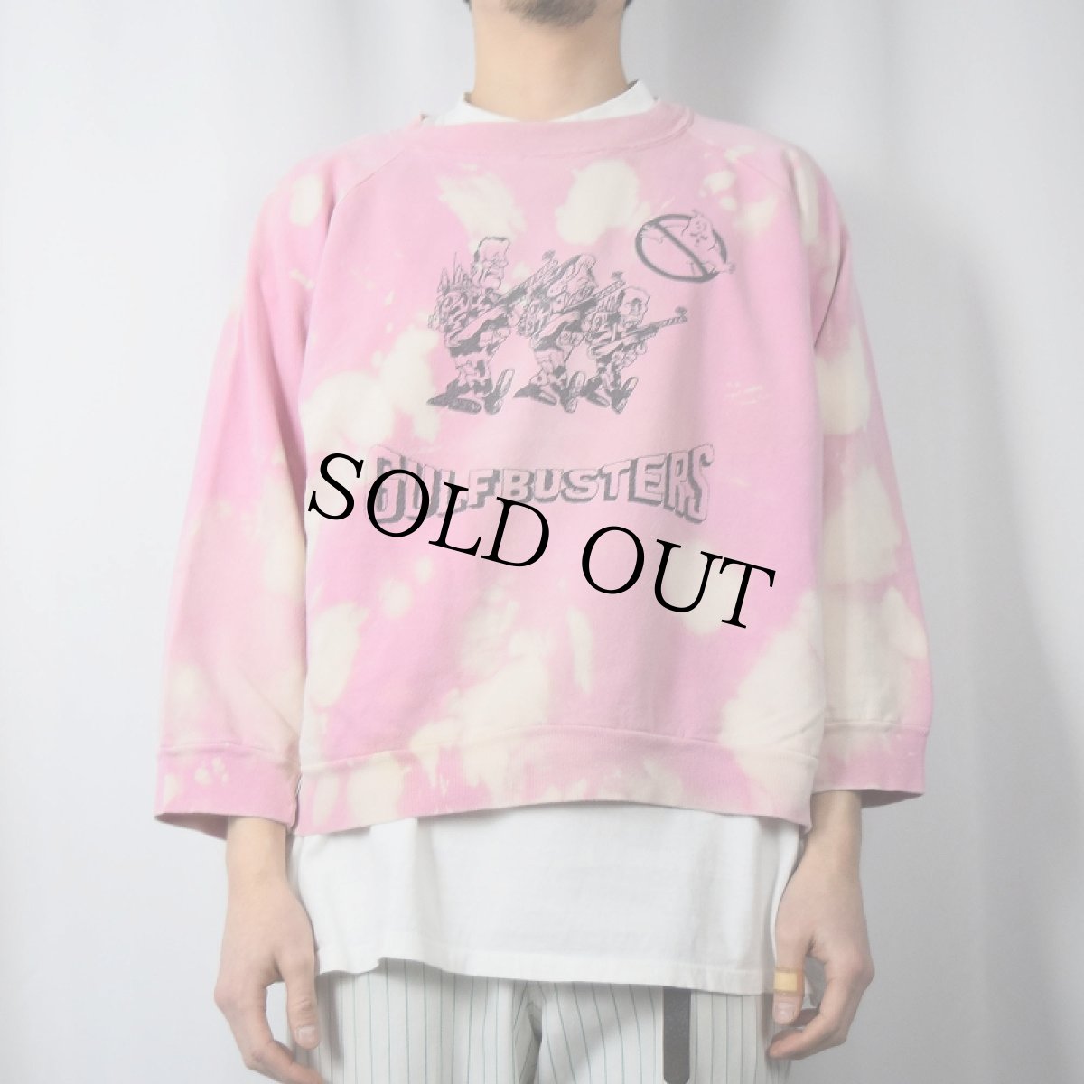 画像2: 70's〜 "GULFBUSTERS" ブリーチ加工 パロディプリント ラグランスウェット (2)