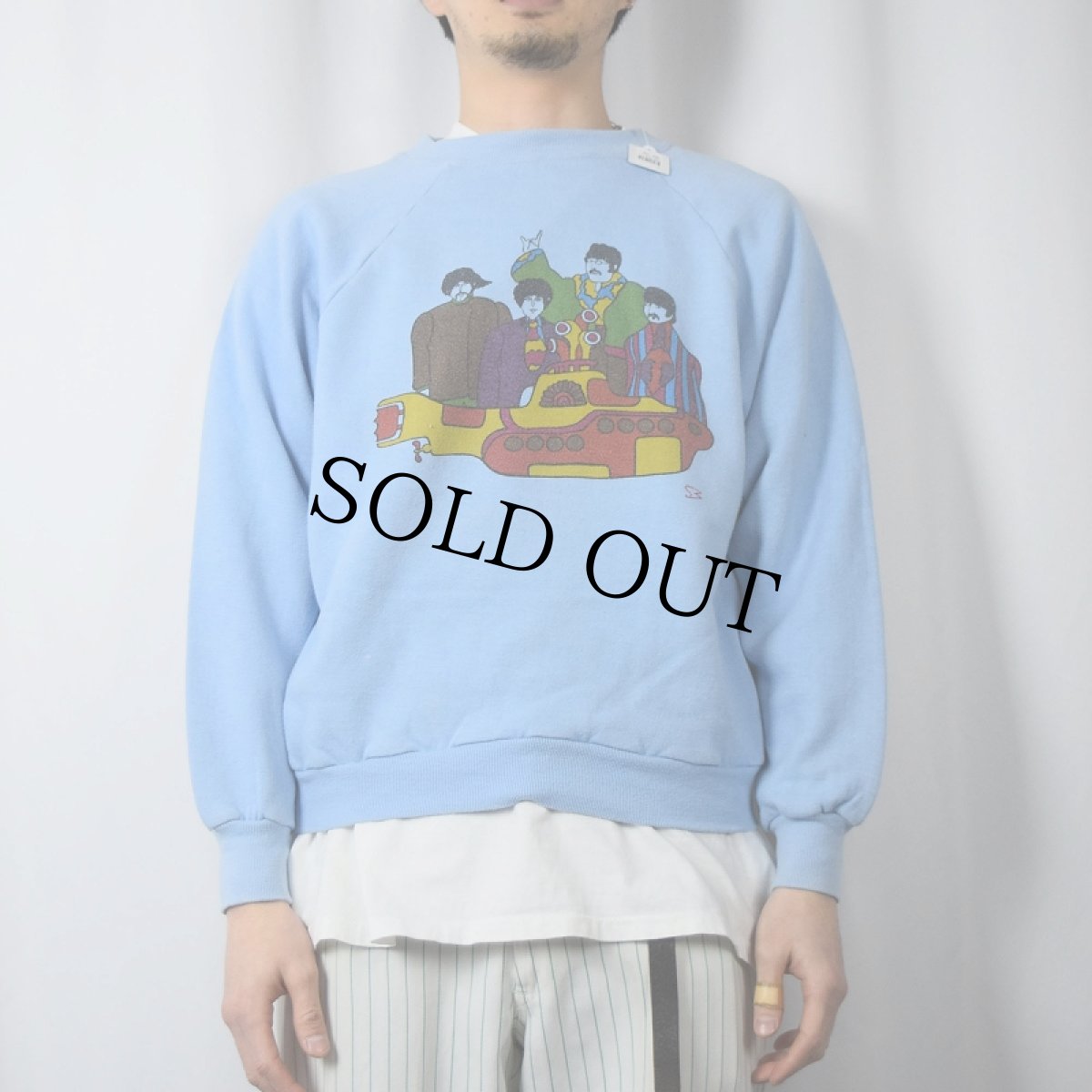 画像2: 〜80's THE BEATLES "Yellow Submarine" ロックバンド アニメプリントラグランスウェット (2)