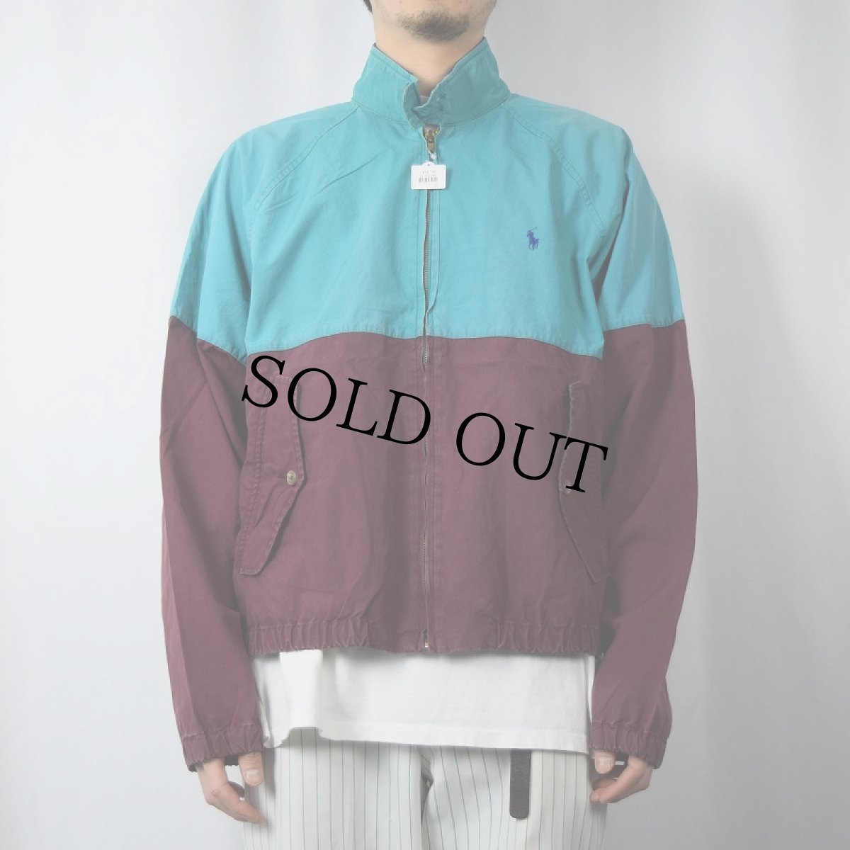 画像2: 90's POLO Ralph Lauren ロゴ刺繍 2トーン コットンスイングトップ M (2)