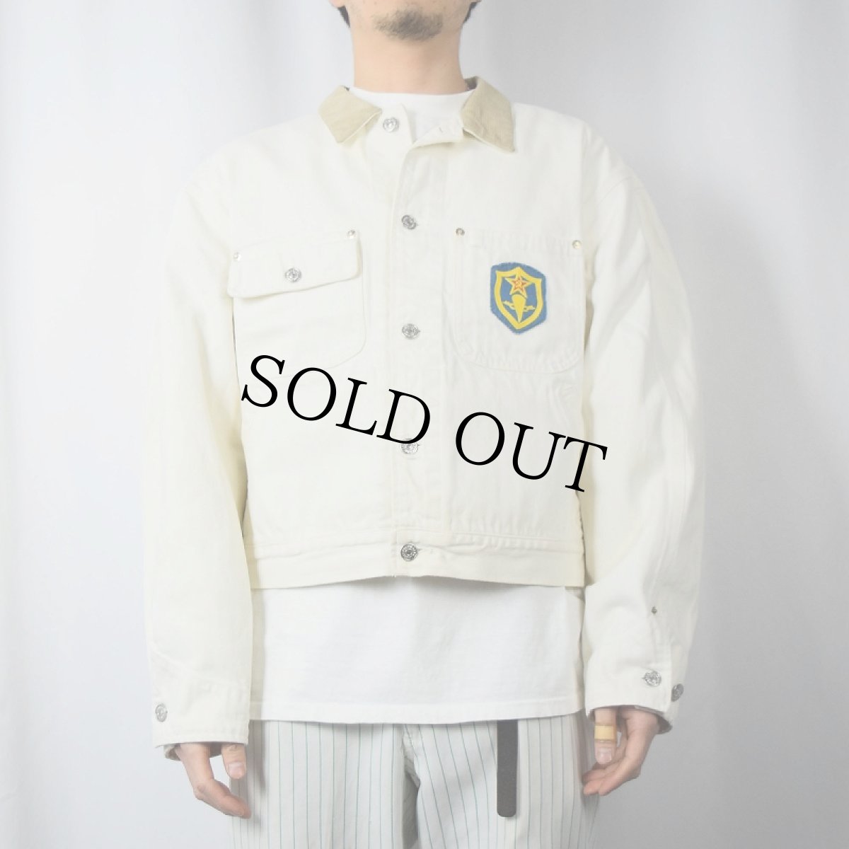 画像2: 80〜90's POLO Ralph Lauren "AUTHENTIC DUNGAREES" USA製 ワッペン付き ホワイトデニムジャケット L (2)