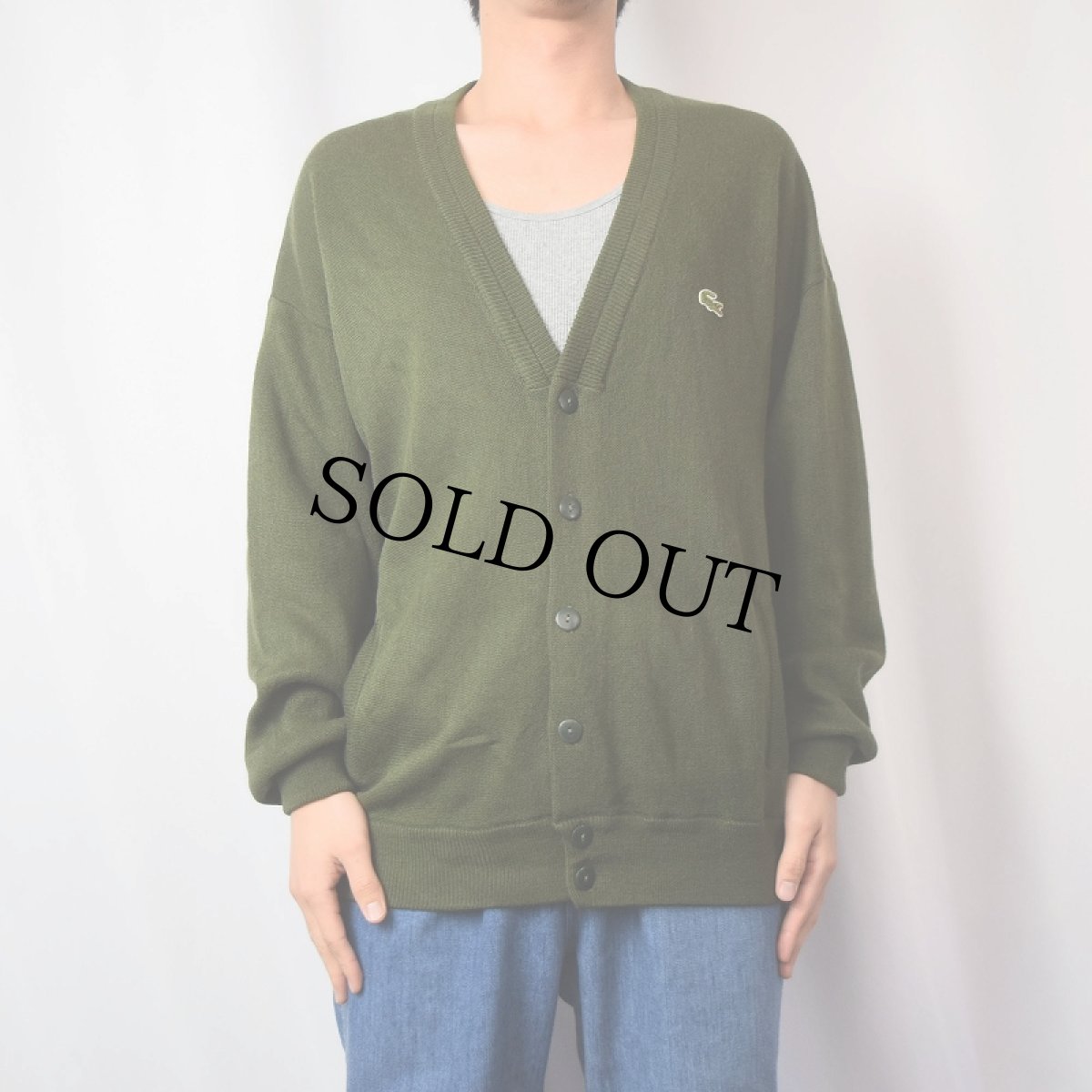 画像2: 80's CHEMISE LACOSTE ロゴワッペン アクリルニットカーディガン M (2)