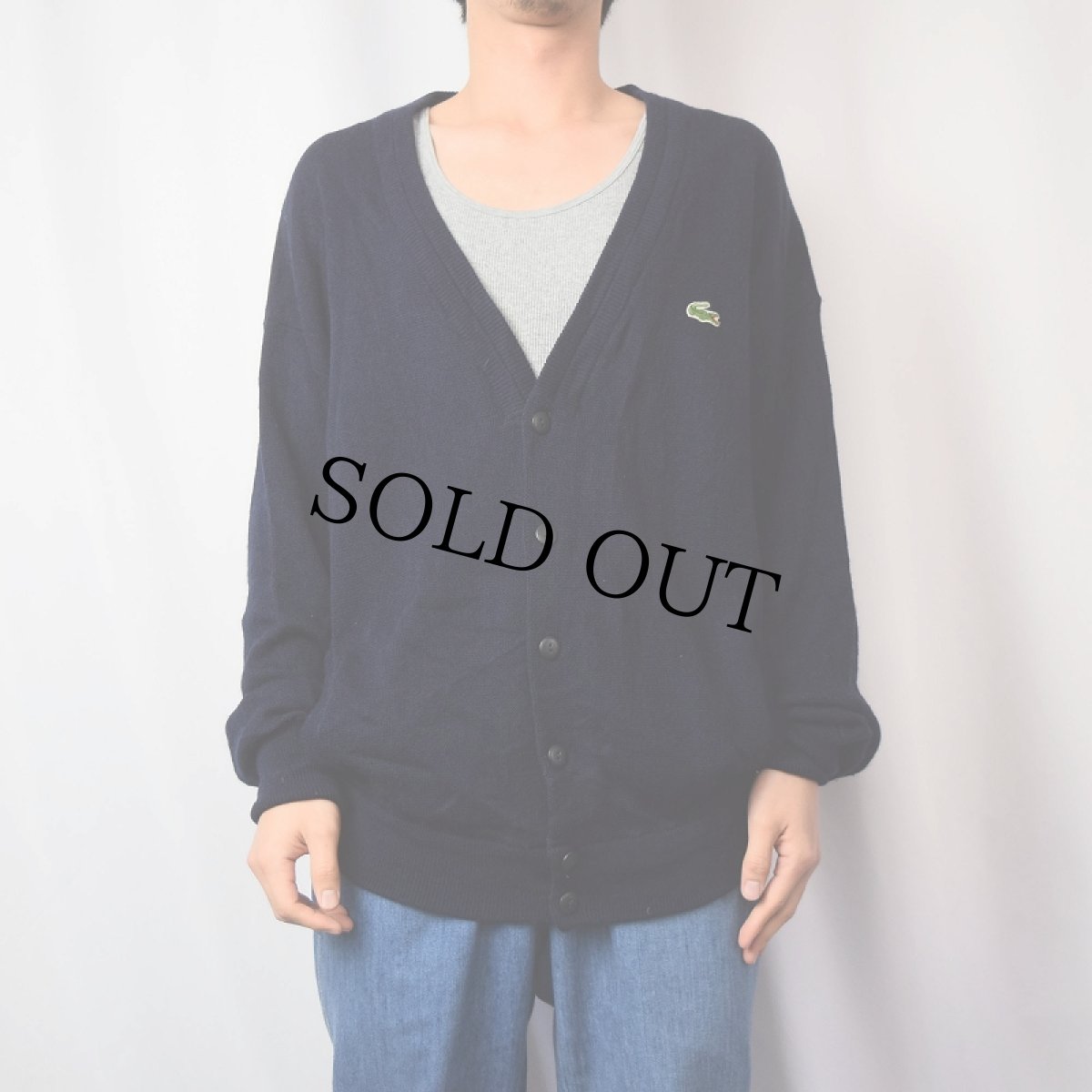 画像2: 70〜80's CHEMISE LACOSTE ロゴワッペン アクリルニットカーディガン NAVY SIZE1 (2)