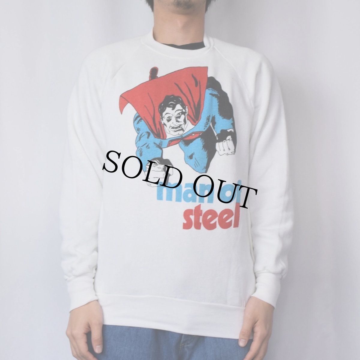 画像2: "man of steel" キャラクタープリント ラグランスウェット (2)