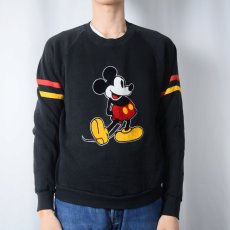 画像2: 80〜90's Disney MICKEY MOUSE USA製 フロッキープリント ラグランスウェット BLACK L (2)