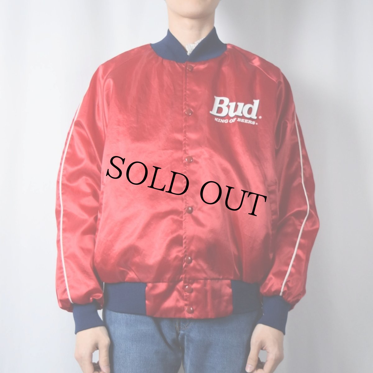画像3: 80's Budweiser USA製 ビールメーカー ロゴプリント ナイロンスタジャン L (3)