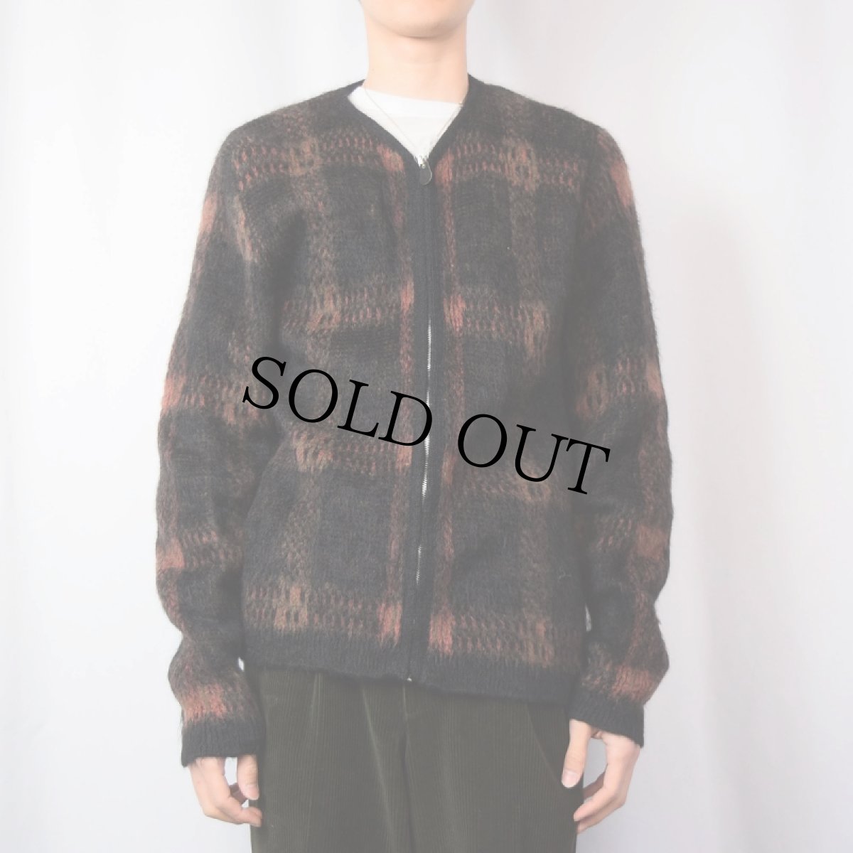 画像2: 60's Van Horn's チェック柄 ウールニットジップカーディガン L (2)