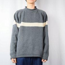 画像2: 2000's GAP ラインデザイン ロールネックコットンニットセーター XXL (2)