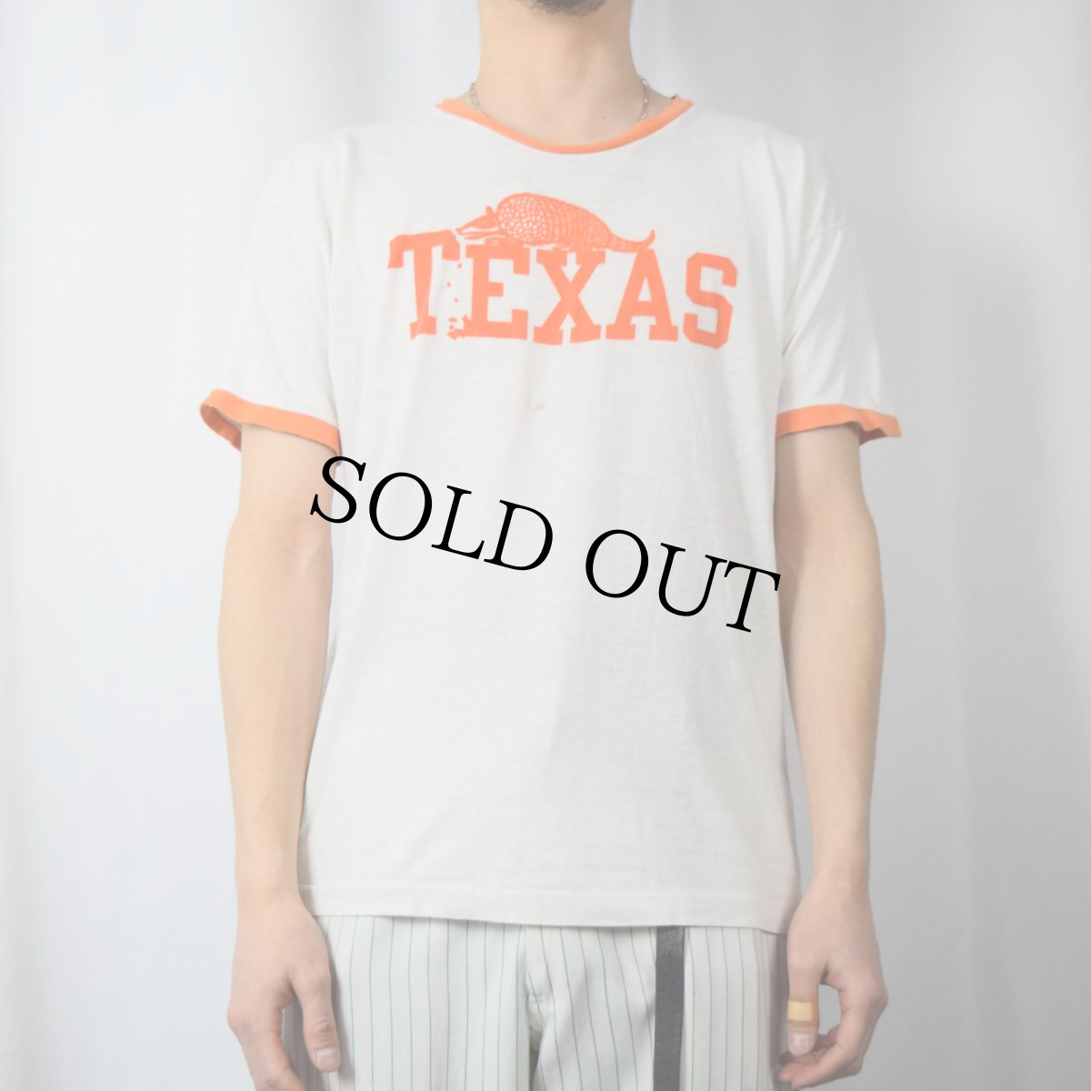 画像2: 70's Champion バータグ USA製 "TEXAS" プリントリンガーTシャツ XL (2)