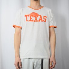 画像2: 70's Champion バータグ USA製 "TEXAS" プリントリンガーTシャツ XL (2)