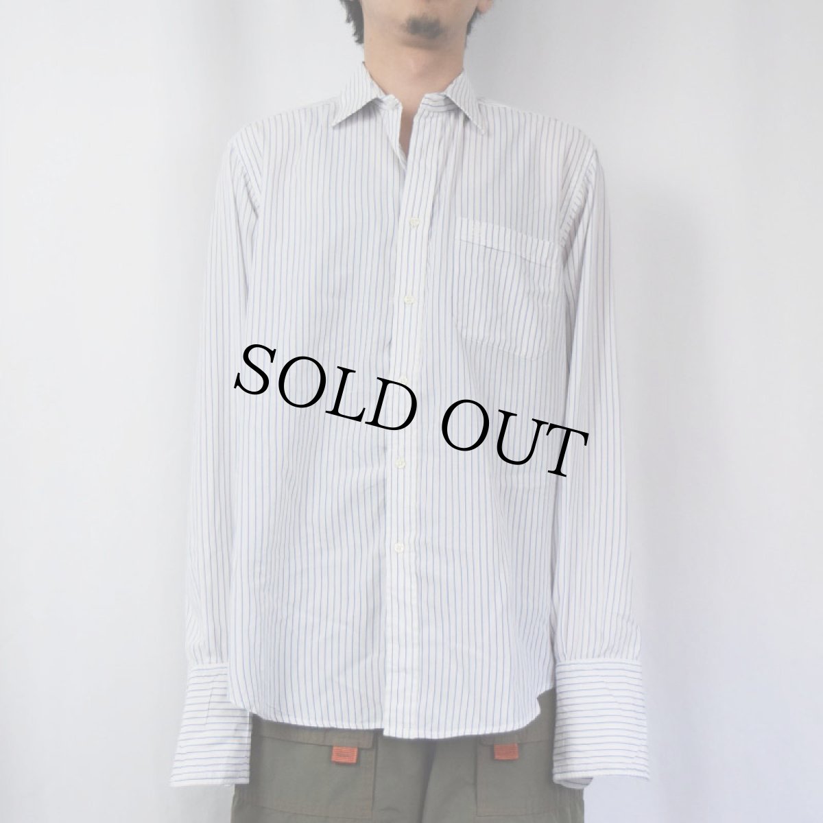 画像2: GIVENCHY ストライプ柄 ロゴ刺繍 コットン×ポリエステルシャツ SIZE42 (2)