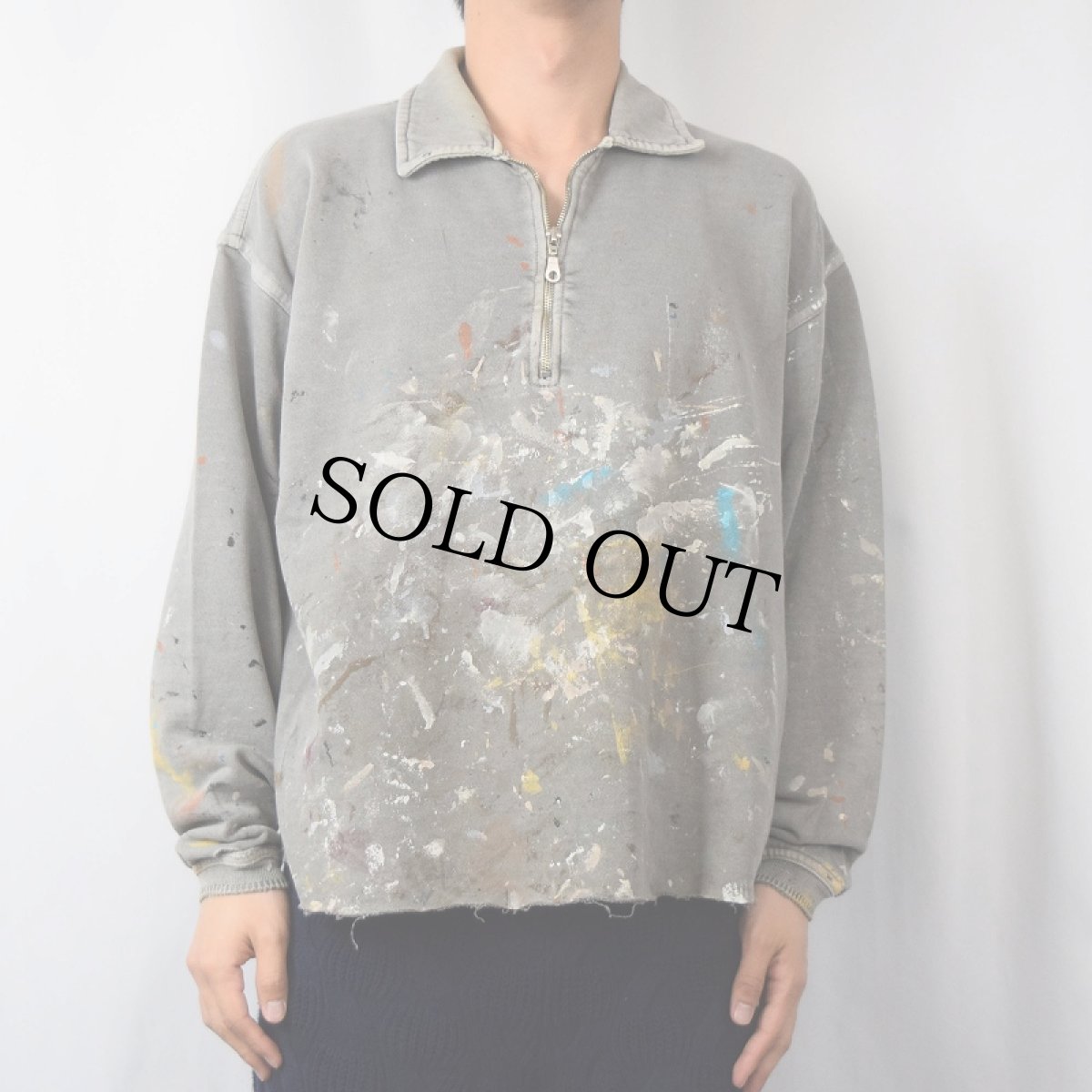 画像2: 80〜90's Weekendz Off USA製 ペンキペイント カットオフ ハーフジップスウェット L (2)