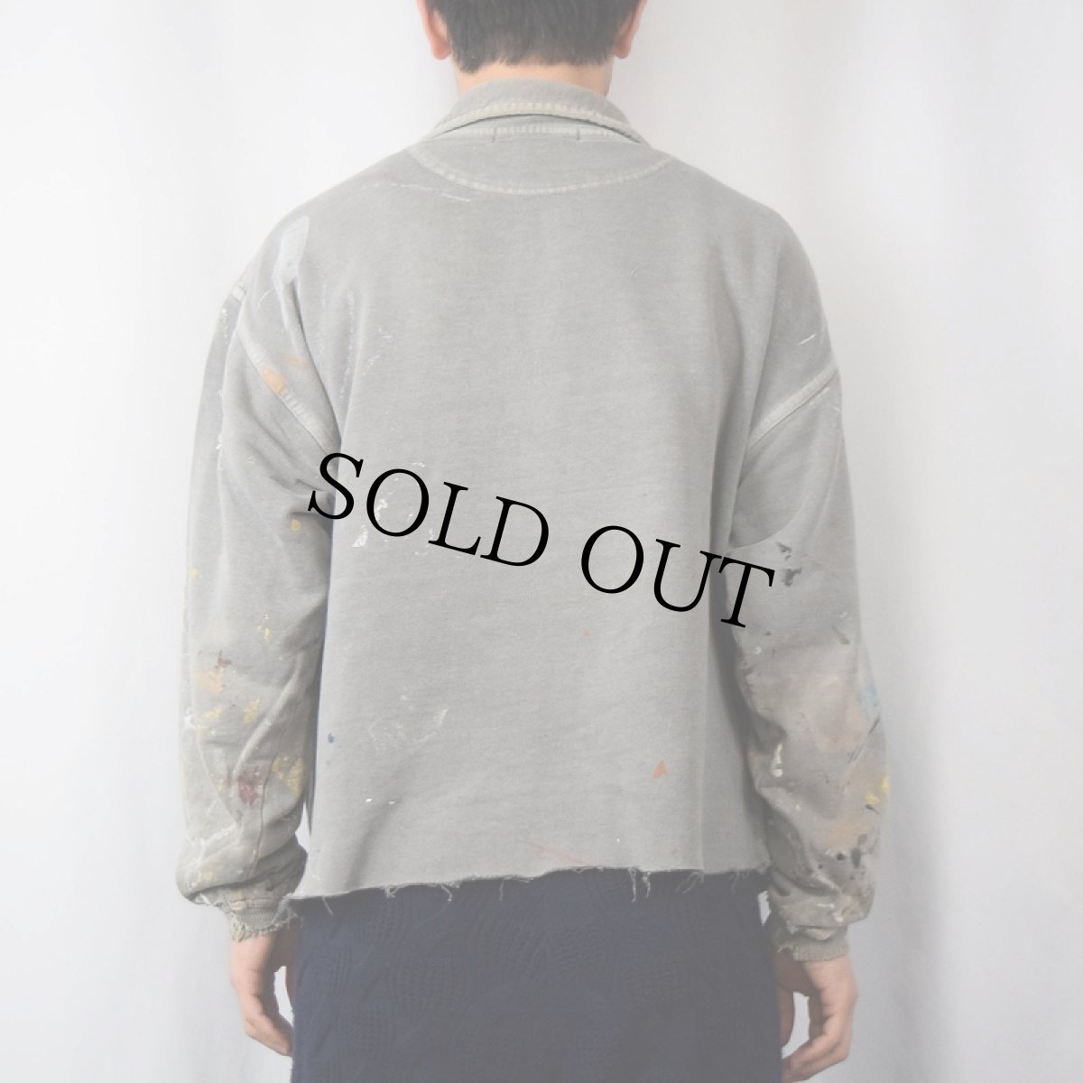 画像3: 80〜90's Weekendz Off USA製 ペンキペイント カットオフ ハーフジップスウェット L (3)