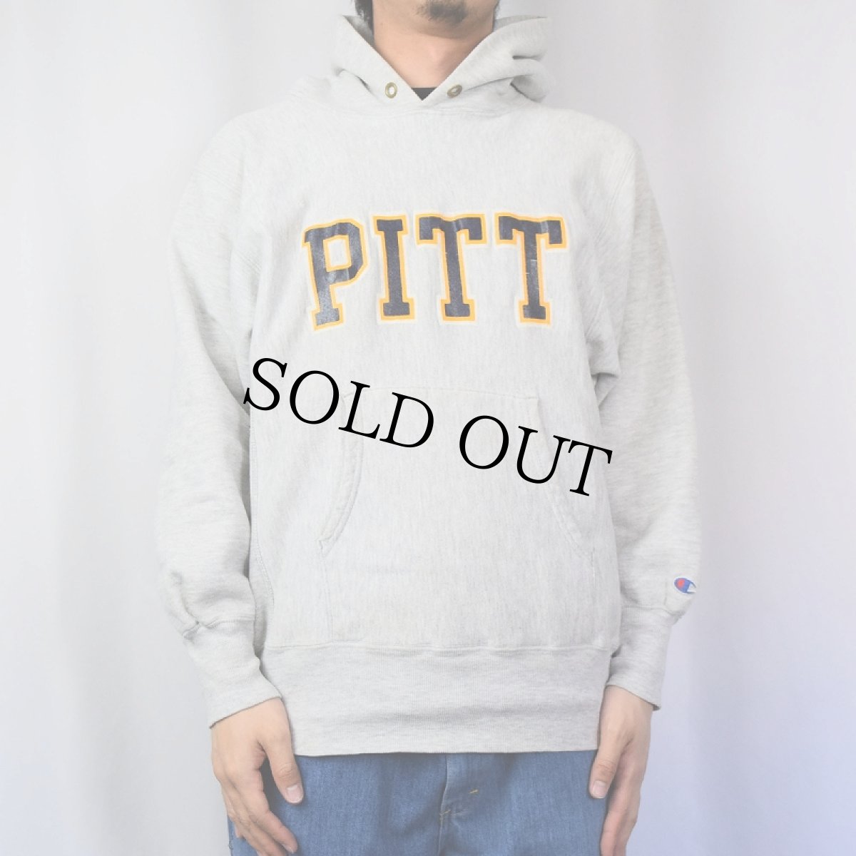 画像2: 80's Champion REVERSE WEAVE トリコタグ USA製 "PITT" プリントスウェットフーディー M (2)