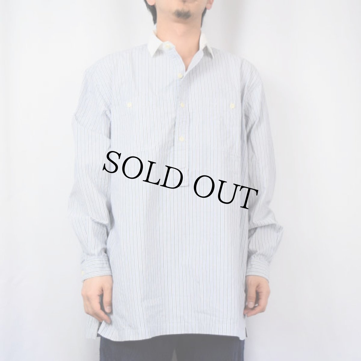 画像2: POLO Ralph Lauren ストライプ柄 コットンプルオーバーシャツ L (2)