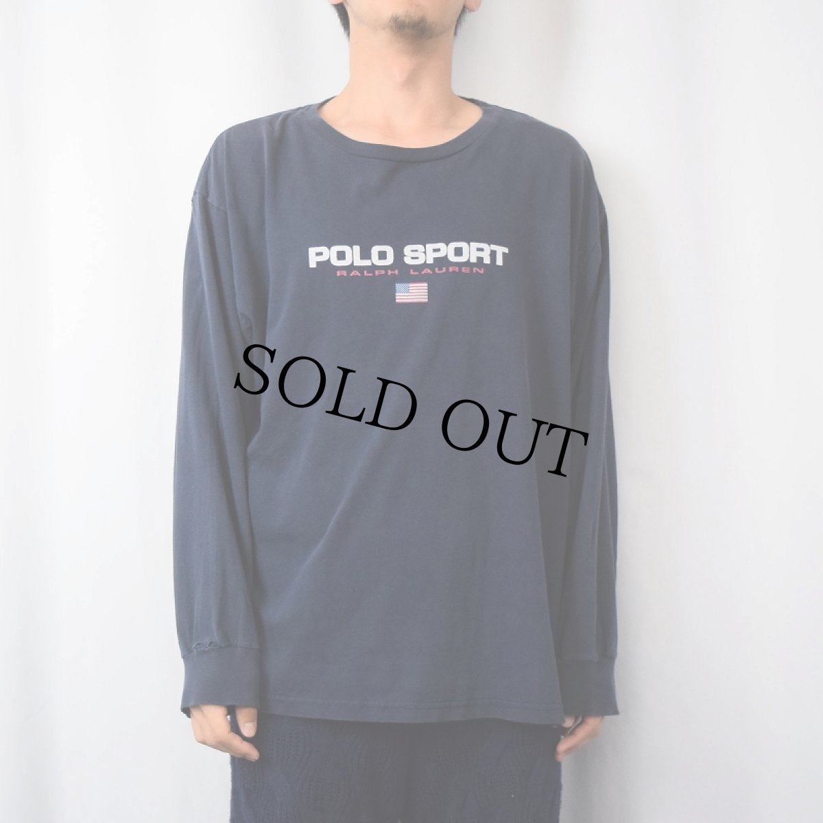 画像2: 90's POLO SPORT Ralph Lauren USA製 ロゴプリントロンT NAVY L (2)