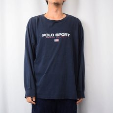 画像2: 90's POLO SPORT Ralph Lauren USA製 ロゴプリントロンT NAVY L (2)