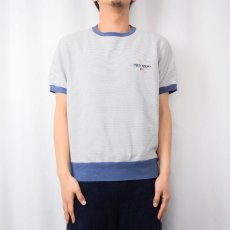 画像2: 90's POLO SPORT Ralph Lauren ボーダー柄 ロゴ刺繍 半袖スウェット M (2)