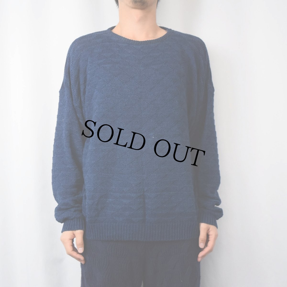 画像2: 80's ABERCROMBIE＆FITCH USA製 柄編み インディゴコットンニットセーター NAVY M (2)