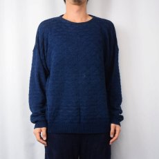 画像2: 80's ABERCROMBIE＆FITCH USA製 柄編み インディゴコットンニットセーター NAVY M (2)