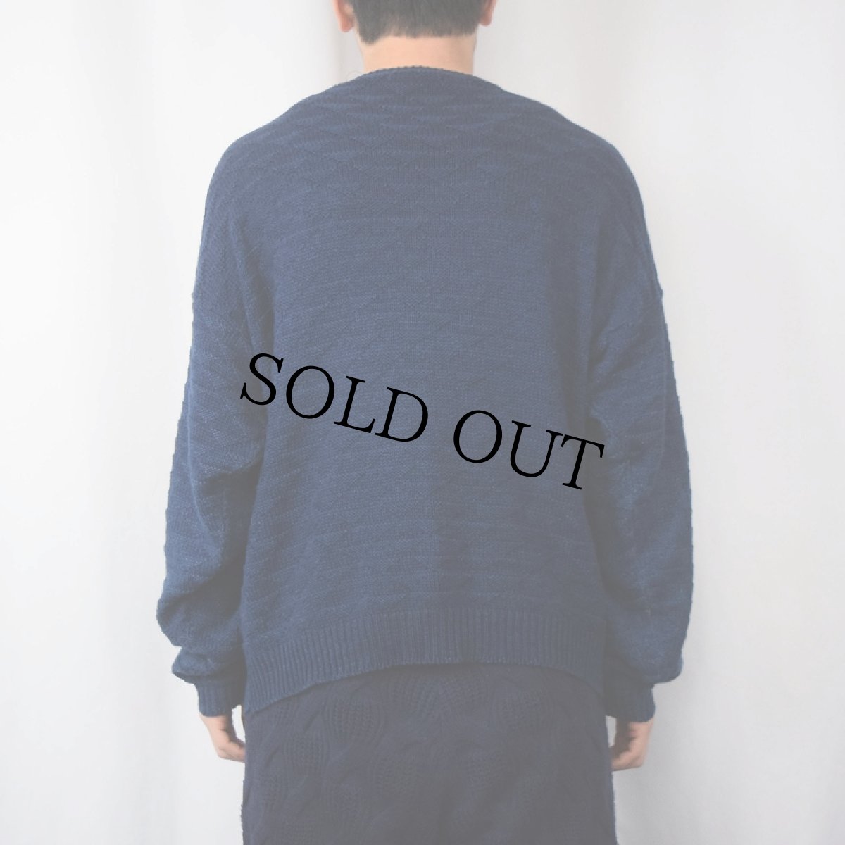 画像3: 80's ABERCROMBIE＆FITCH USA製 柄編み インディゴコットンニットセーター NAVY M (3)