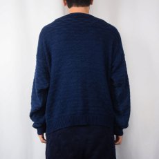 画像3: 80's ABERCROMBIE＆FITCH USA製 柄編み インディゴコットンニットセーター NAVY M (3)