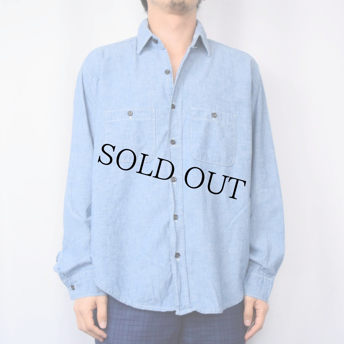 画像2: 70〜80's FIVE BROTHER USA製 シャンブレーシャツ L (2)