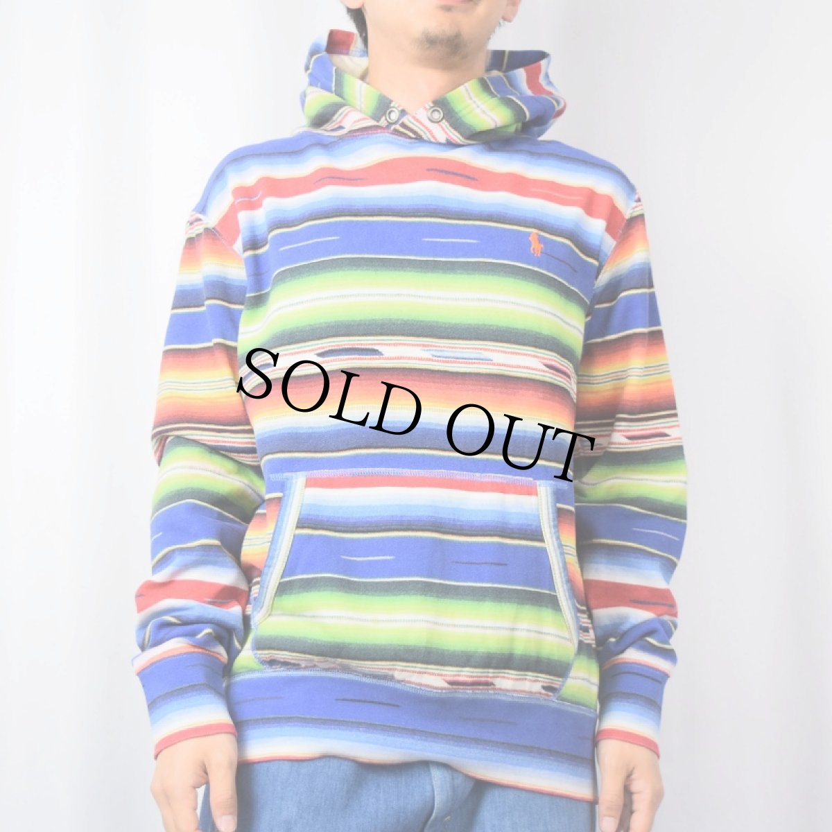 画像2: POLO Ralph Lauren ネイティブボーダー柄 ロゴ刺繍 スウェットフーディー M (2)