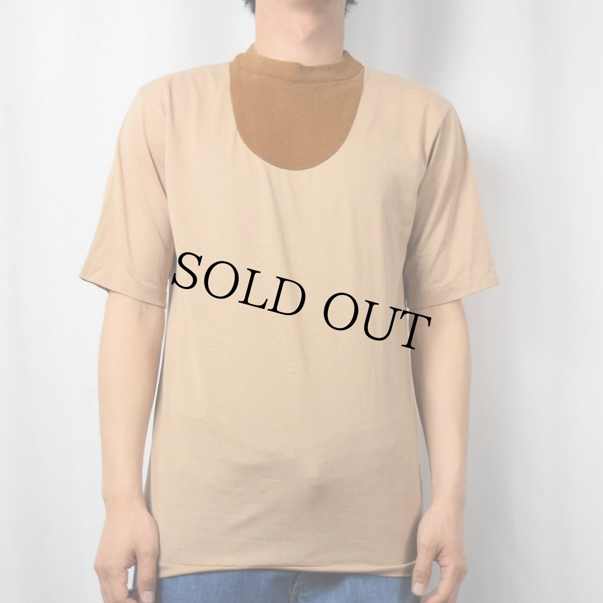 画像2: 60's 909 Collection ニット切り替え 無地Tシャツ M (2)