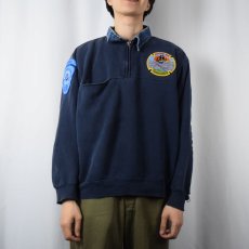 画像2: デニム切り替え ワッペン付き ハーフジップスウェット NAVY (2)