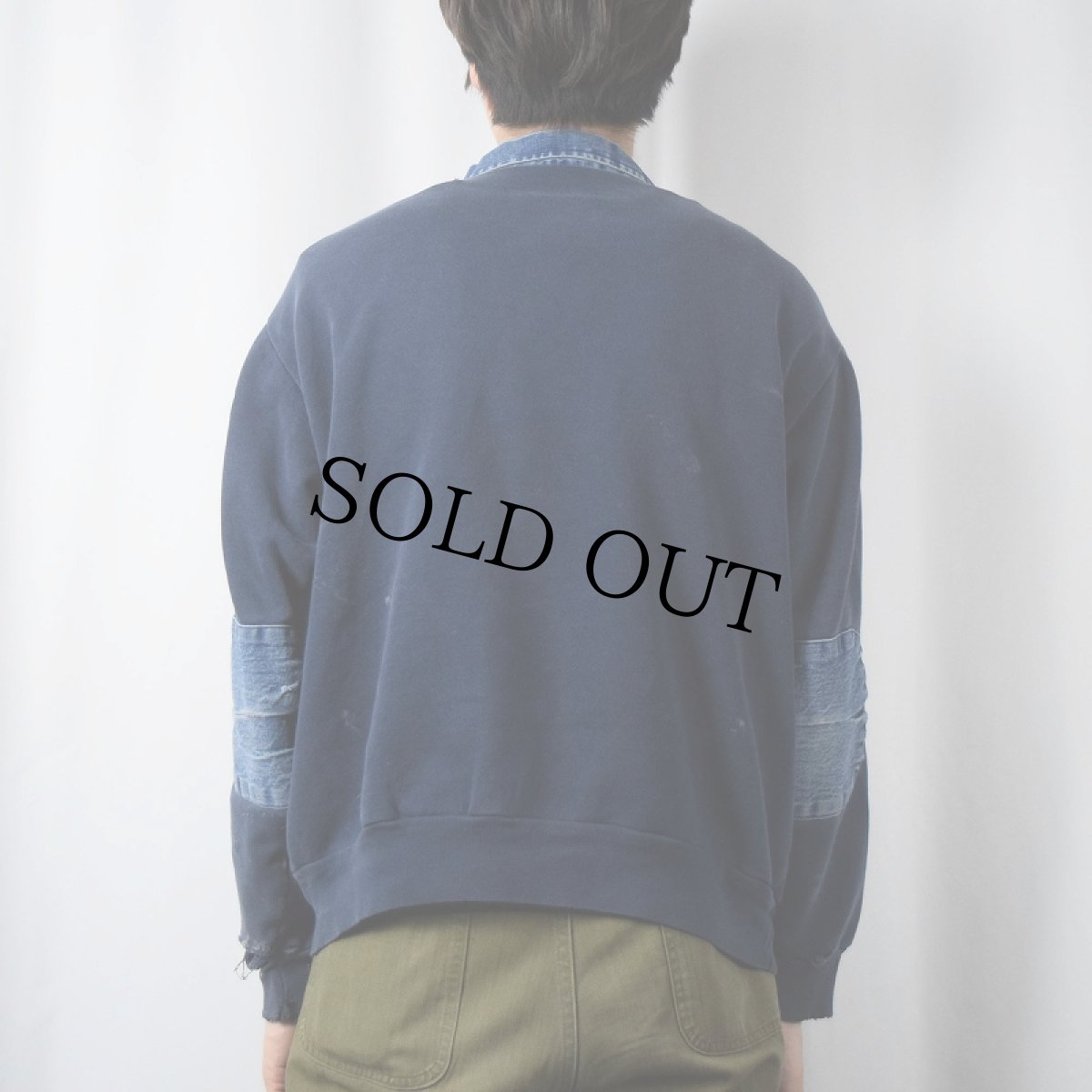 画像3: デニム切り替え ワッペン付き ハーフジップスウェット NAVY (3)