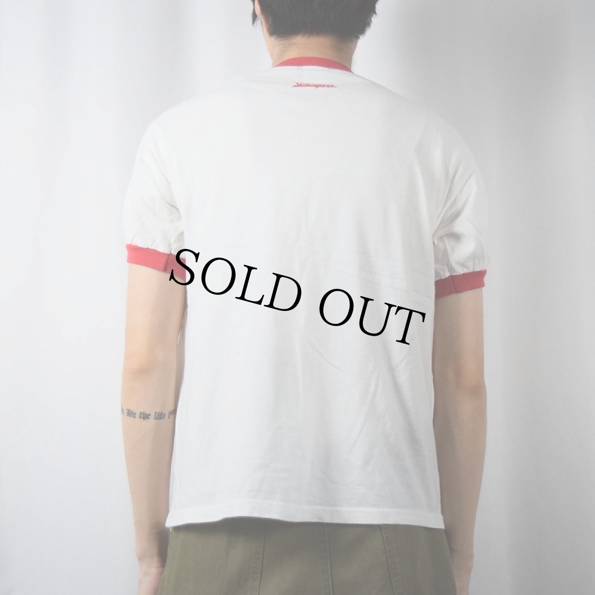 画像3: Vespa オートバイメーカー プリントリンガーTシャツ M (3)