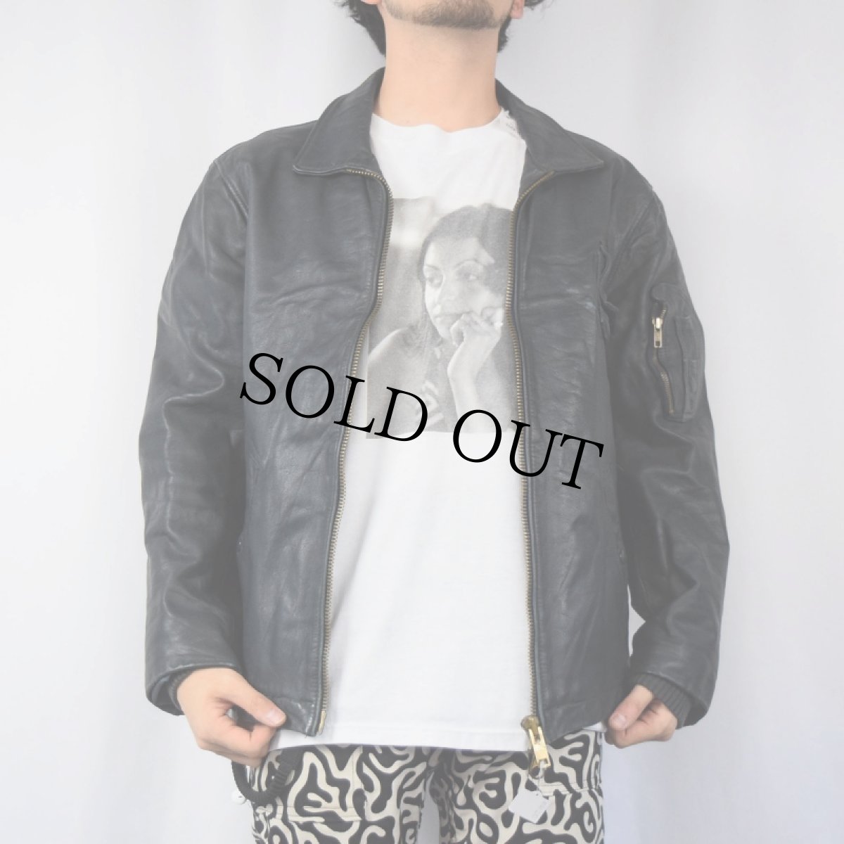 画像2: 80's〜 FRENCH ARMY レザーパイロットジャケット NAVY (2)