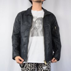 画像2: 80's〜 FRENCH ARMY レザーパイロットジャケット NAVY (2)