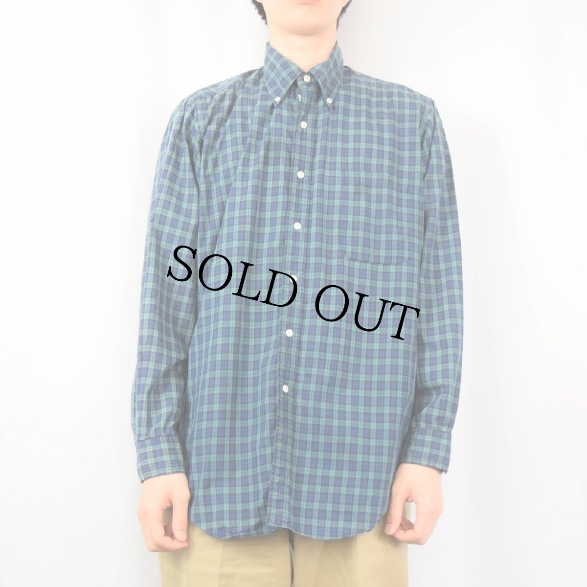 画像2: Brooks Brothers USA製 チェック柄 コットンポプリンボタンダウンシャツ SIZE16 (2)