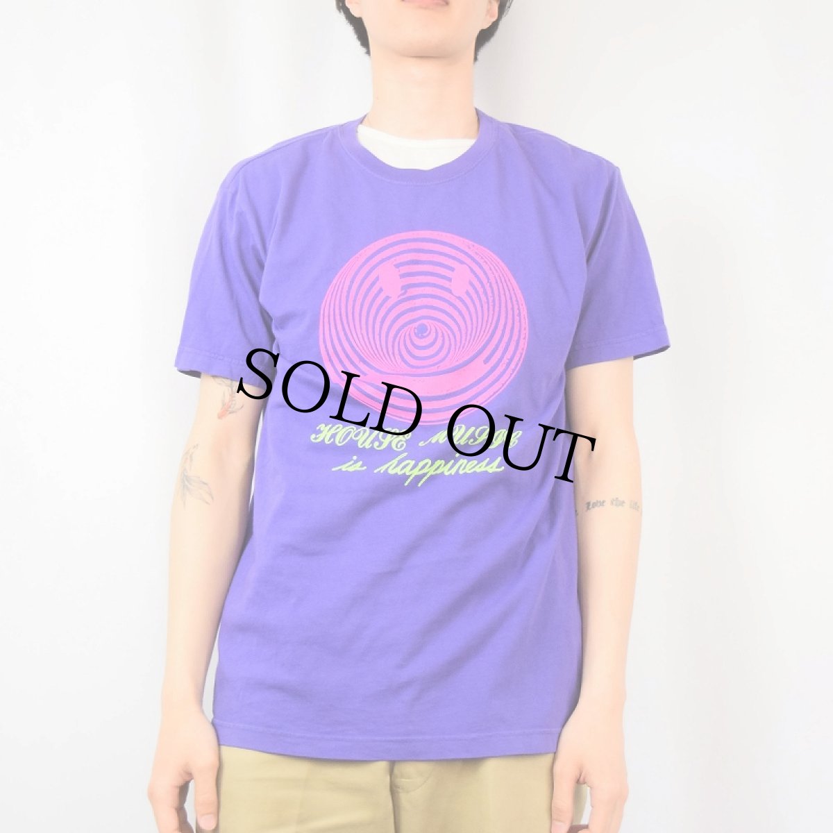 画像2: "HOUSE MUSIC is happiness" スマイルプリントTシャツ M (2)