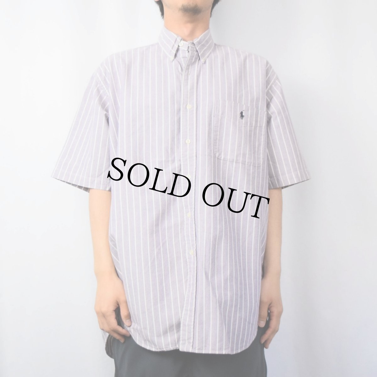 画像2: Ralph Lauren "BLAIRE" ストライプ柄 コットンボタンダウンシャツ L (2)