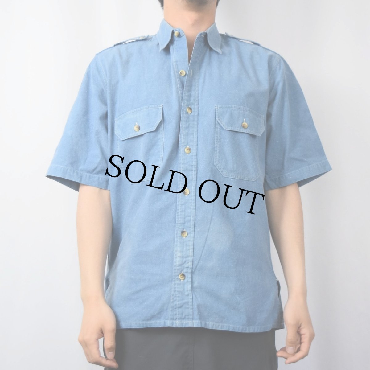 画像2: 80's BANANA REPUBLIC エポレット付き シャンブレーシャツ M (2)