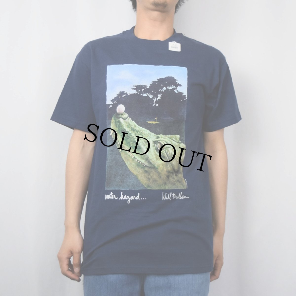 画像2: 90's Will Bullas "water hazard..." アートプリントTシャツ NAVY M (2)