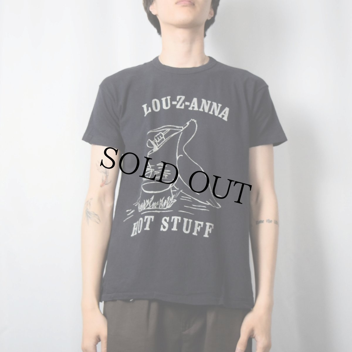 画像2: 70's USA製 "LOU-Z-ANNA HOT STUFF" 鳥プリントTシャツ NAVY L (2)