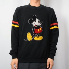 画像2: 80〜90's Disney MICKEY MOUSE USA製 フロッキープリント ラグランスウェット BLACK L (2)