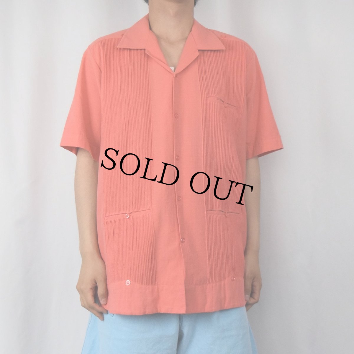 画像2: 80's〜 Villanueva プリーツデザイン キューバシャツ SIZE40 (2)