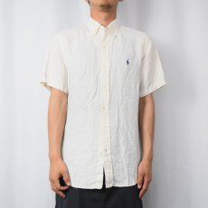 画像2: POLO Ralph Lauren "CUSTOM FIT" ロゴ刺繍 リネン×シルクボタンダウンシャツ M (2)