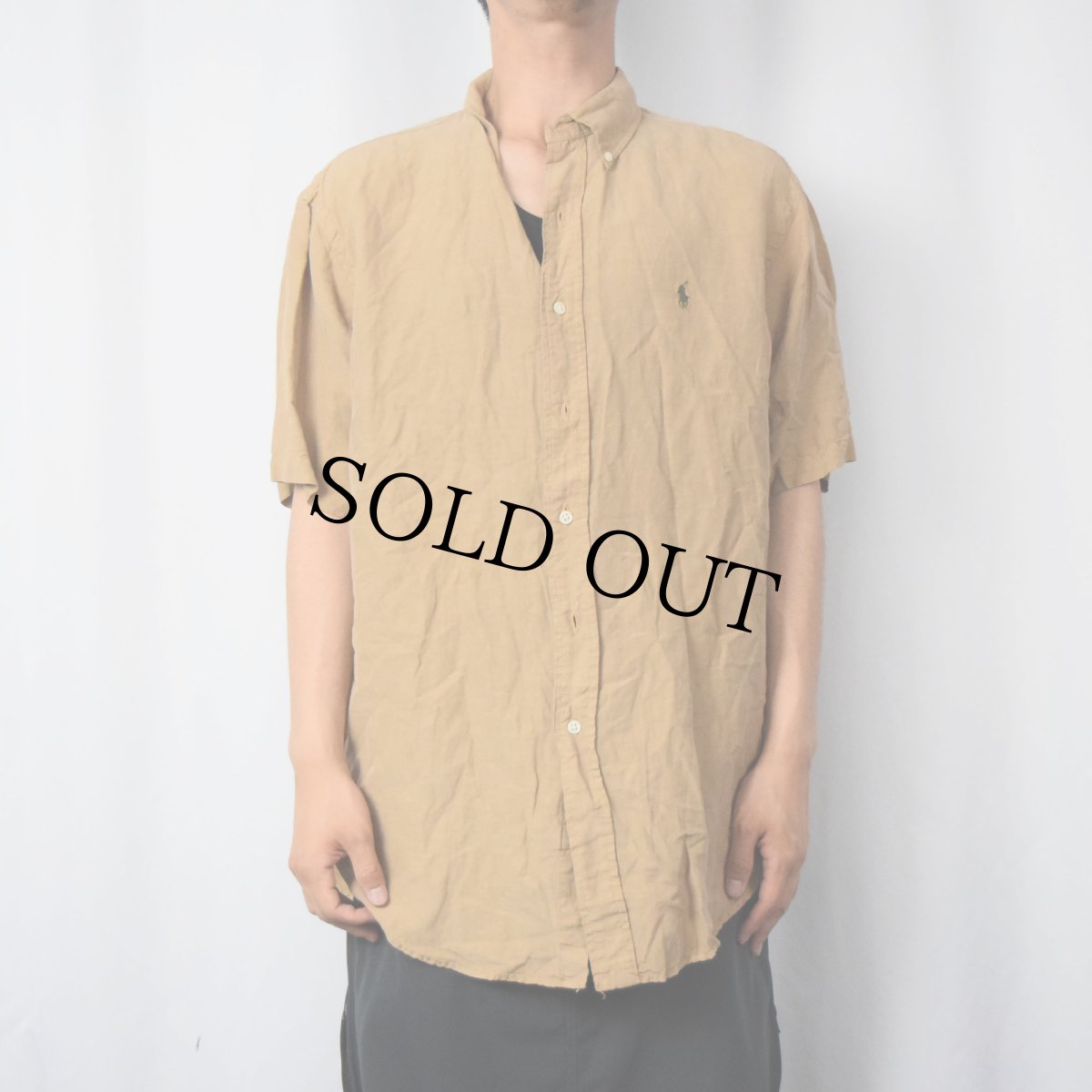 画像2: POLO Ralph Lauren "CLASSIC FIT" ロゴ刺繍 リネン×シルクボタンダウンシャツ L (2)