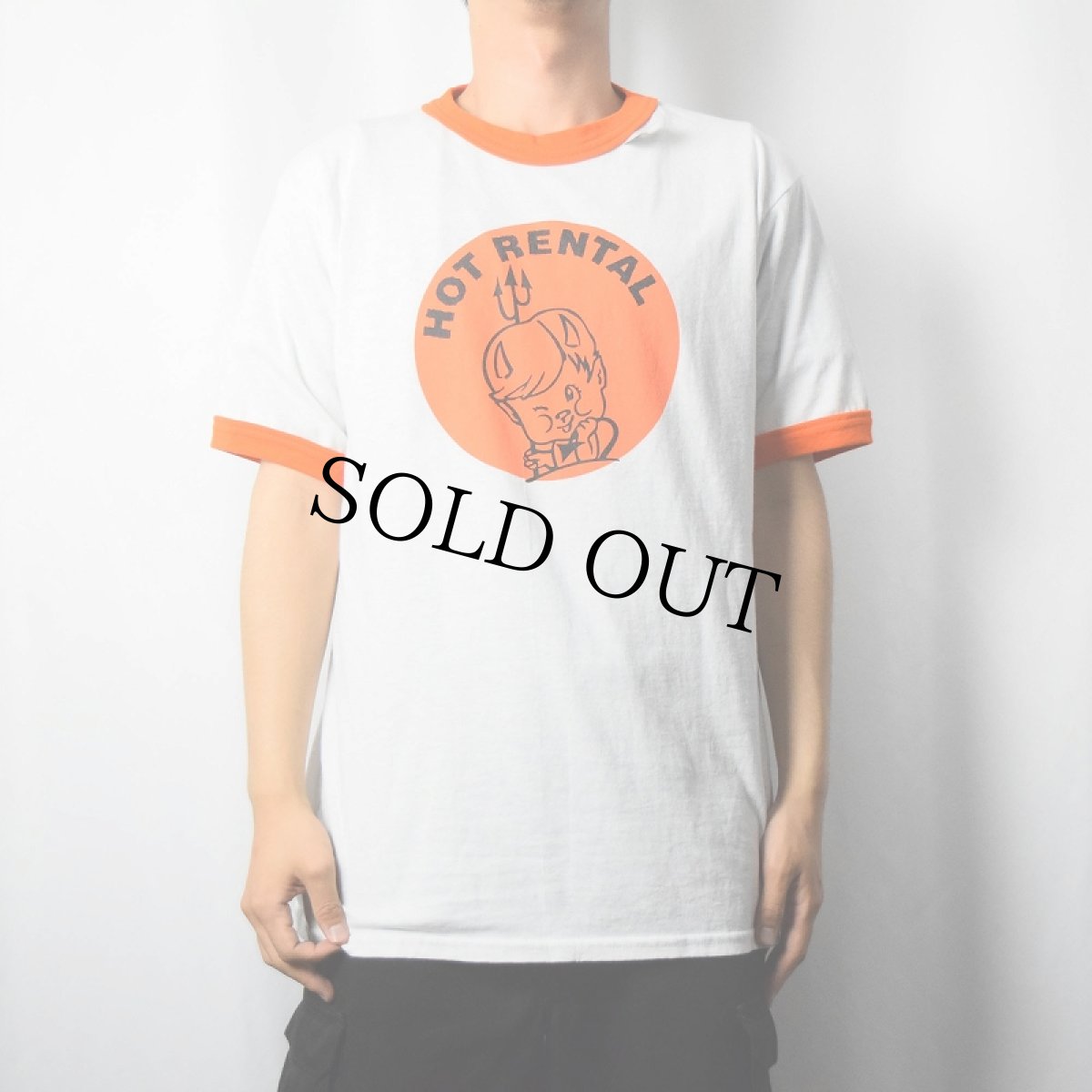 画像2: "HOT RENTAL" プリントリンガーTシャツ L (2)