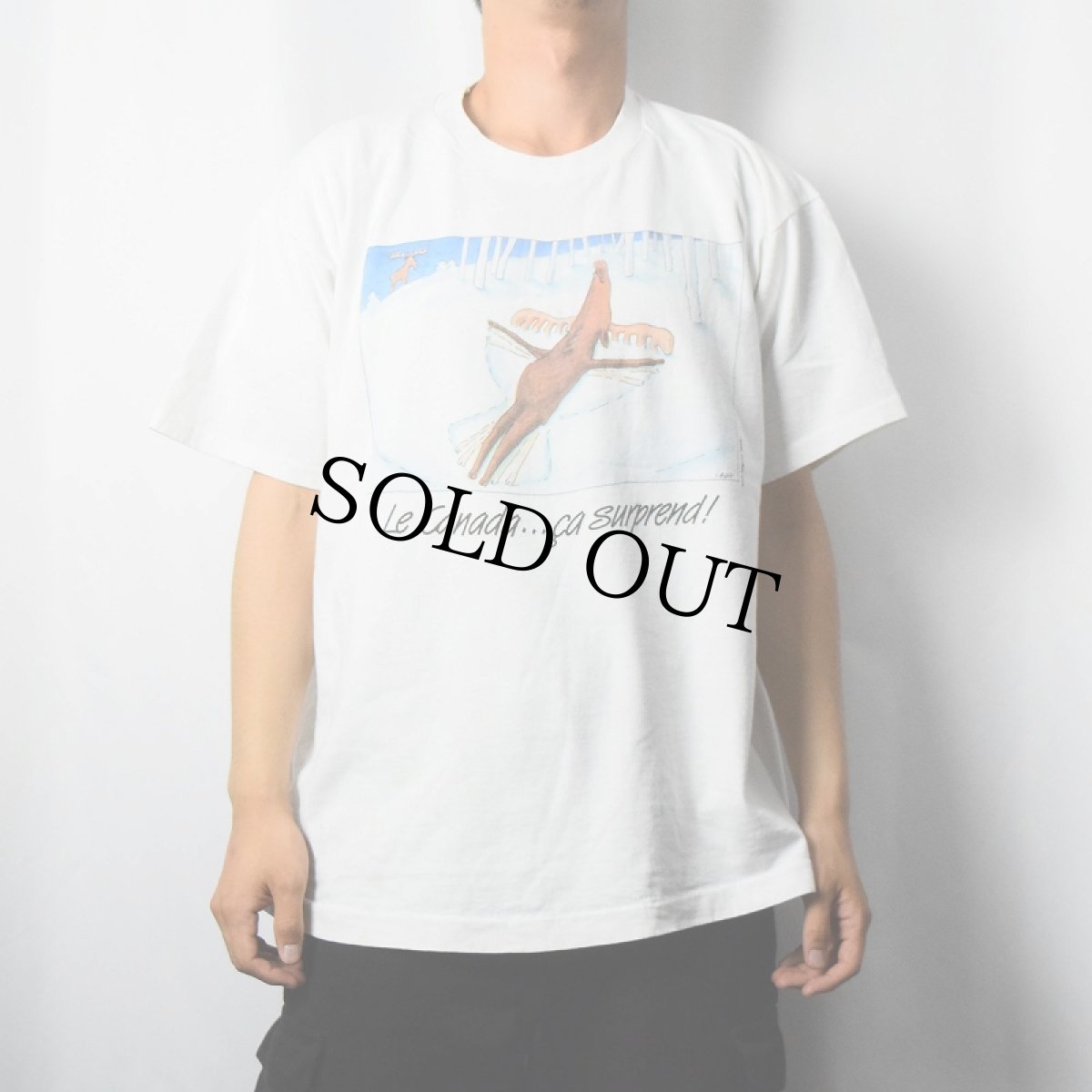 画像2: 90's CANADA製 "Le Canada... ca surprend!" シュールイラストプリントTシャツ XL (2)