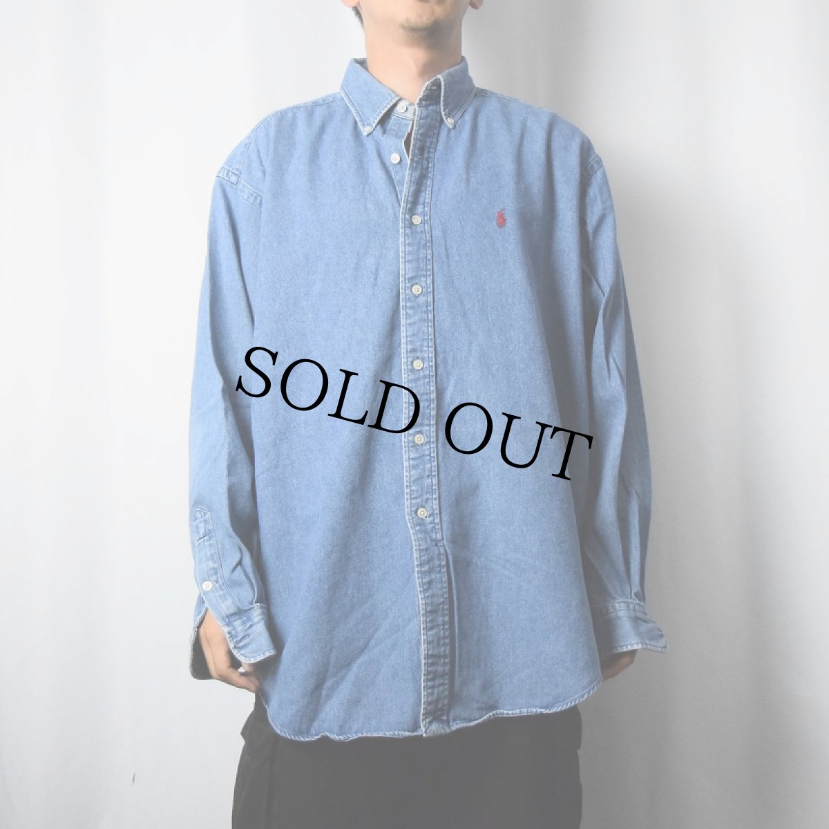 画像2: Ralph Lauren "BLAIRE" デニムボタンダウンシャツ L (2)