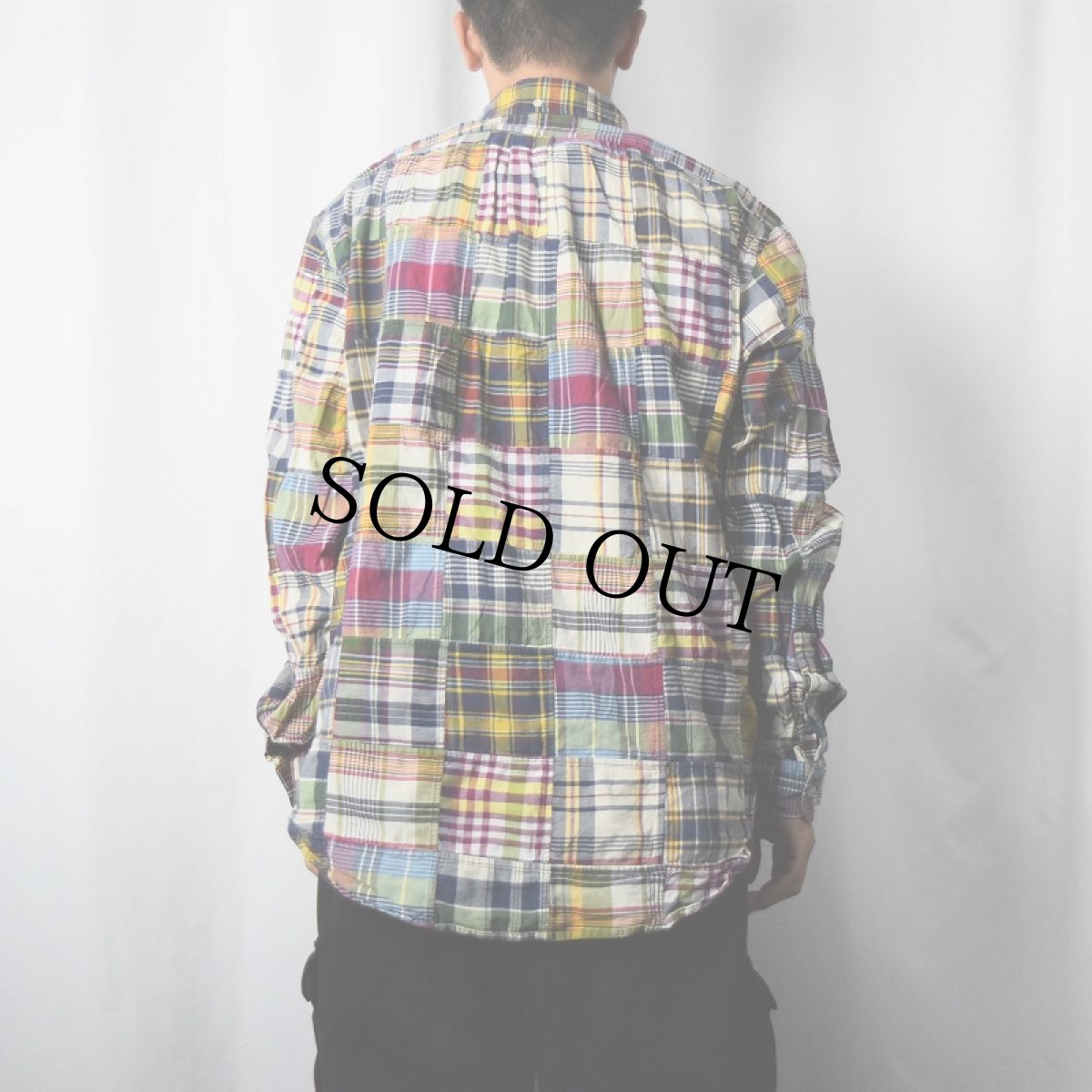 画像3: Ralph Lauren "CLASSIC FIT" マドラスチェック柄 パッチワーク コットンボタンダウンシャツ L (3)